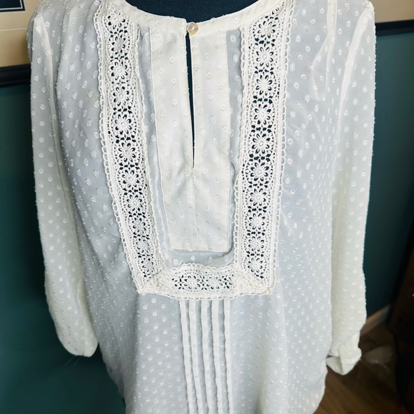 Daniel Rainn Tops - Daniel Rainn Flowy Beige Bib Collar Blouse with Pleated Details